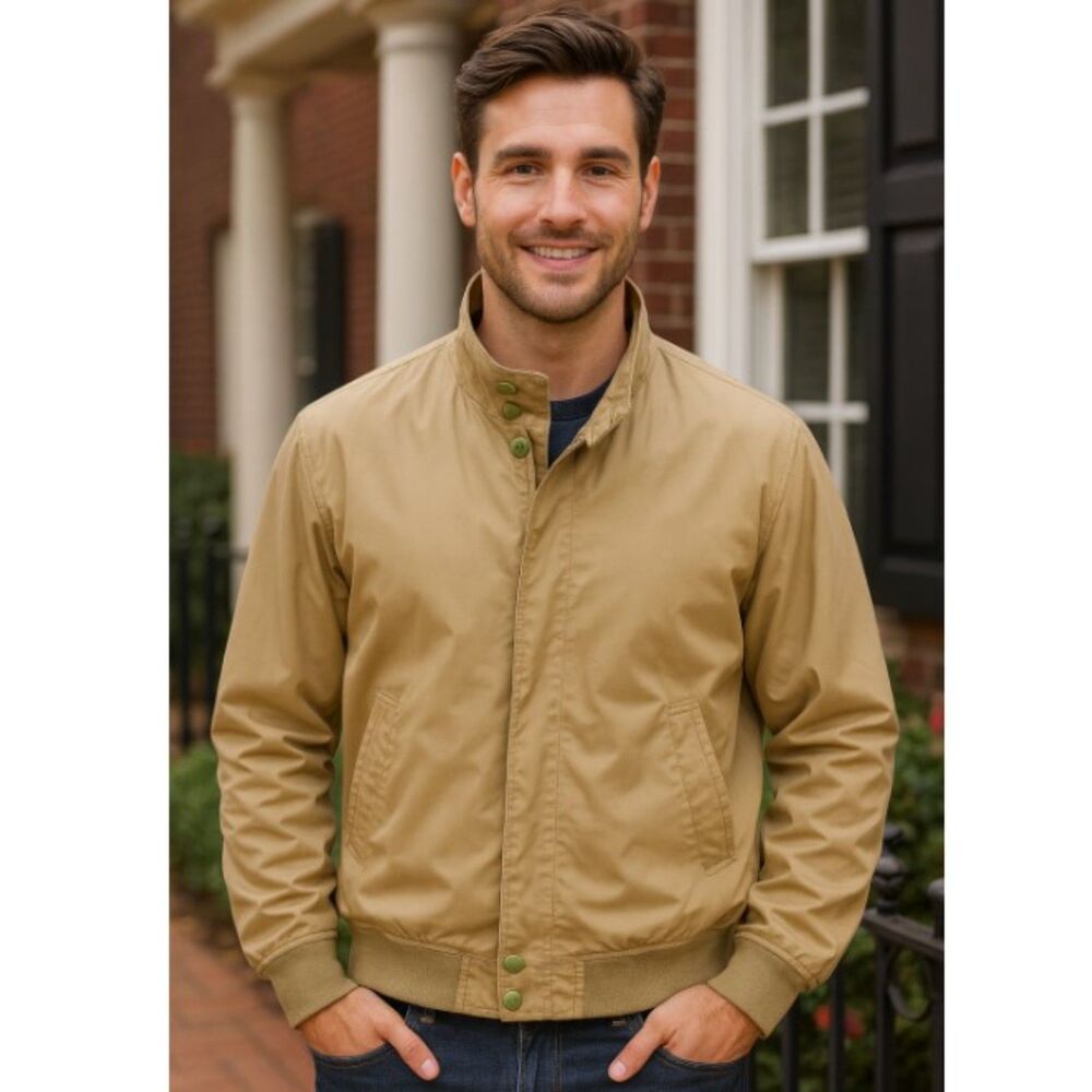 Nautica Tan Bomber Jacket Coat Hidden Hoodie Wool Like Lining Mens Size M - Picture 1 of 9